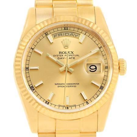 Rolex President Day-Date Champagne Dial Yellow Gold Mens Watch 118238