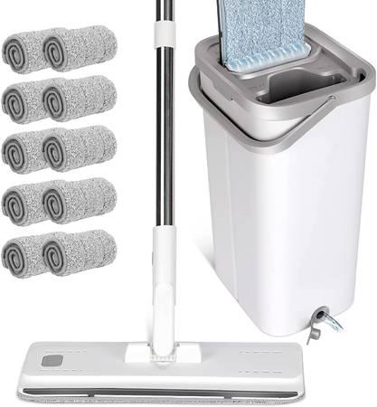 Flat Mop and Buckets Sets Dual Wash & Dry Cleaning Bucket with 10pcs M