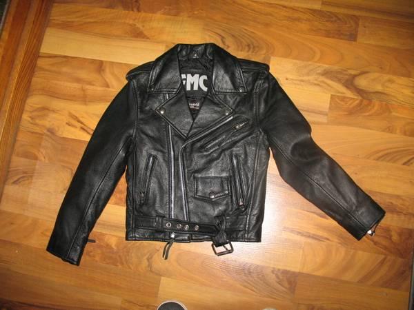 Classic FNC black leather kids size 4 belted motorcycle jacke
