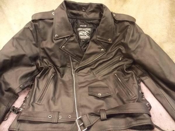 NEW Leather Mens Classic Side Lace Police Style Motorcycle Jacket XXL