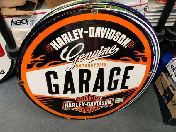 HARLEY-DAVIDSON MOTORCYCLE GARAGE - 30” SINGLE SIDED PORCELAIN SIGN