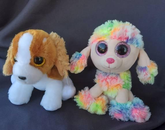 Lot of 2 TY Beanie Boos Barker and Rainbow Stuffed Animal Dogs