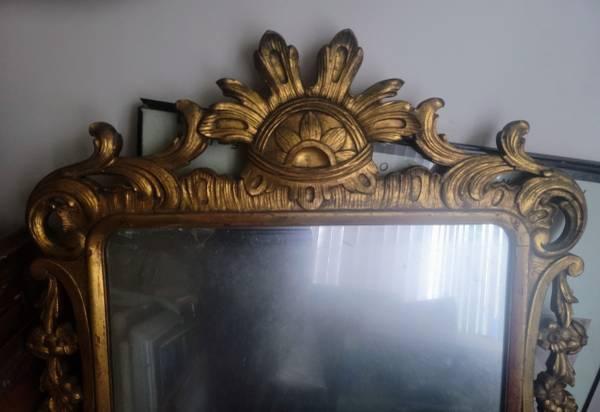 Antique Large Rococo Mirror Big Gold Wood Carved 44 X 31