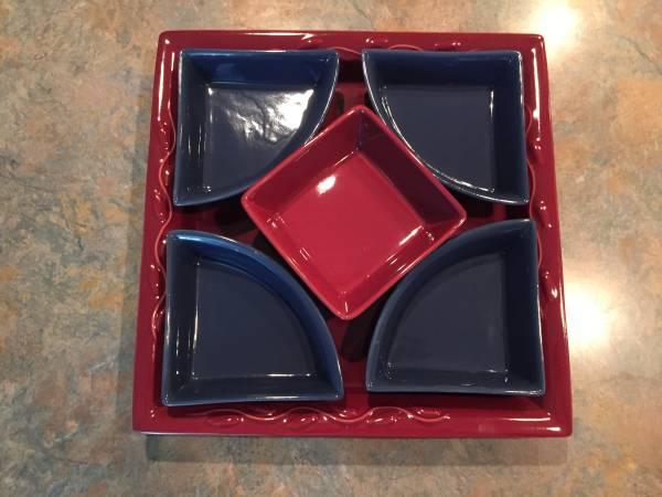 Home and Garden Party Large Square Serving Tray with 5 Extra Dishes