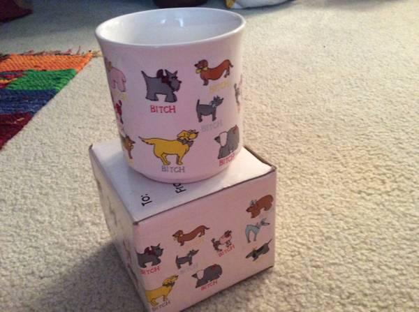 MUG--BRAND NEW IN BOX--BY RECYCLED PAPER PRODUCTS-FEMALE DOGS CARTOONS