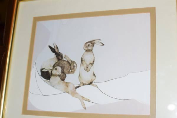 Bunnies, Rabbits, animals  framed art drawing  signed S. Wickstrom