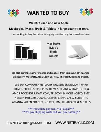 WE BUY APPLE MACBOOKS, IMACS, IPADS, TABLETS & OTHERS MAKERS/MODELS in