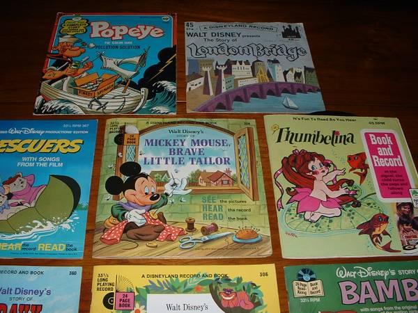 8 Vintage 1960s Disneyland Records 33 rpm Book & Record Sets