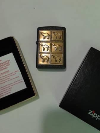 RARE, New, In Box, Zippo Lighter w/6 Gold, Metal,Camels, Black Case