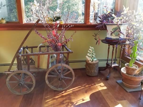 Antique Wooden Dog/Goat Cart Wagon Planter 1800s Rare