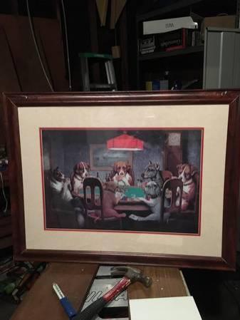 2 dogs playing poker photo with frame