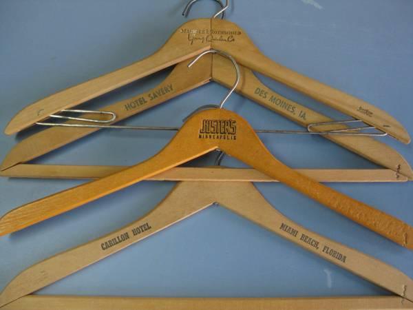 vintage wood clothes hangers w/advertising