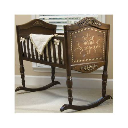 Green Frog Art Old World Dark Stained Solid Wood Baby Cradle