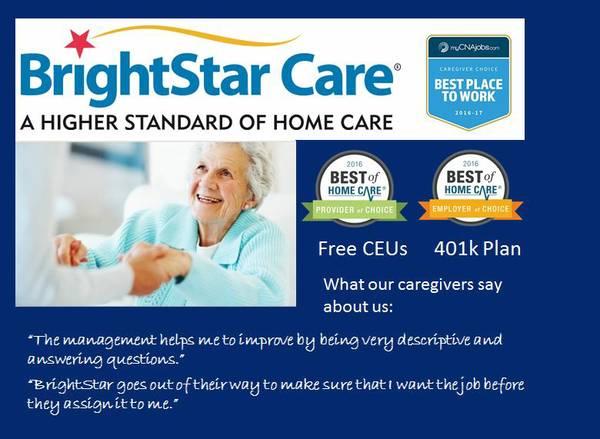 BrightStar Care Hiring For Caregivers/Personal Care Assistants/CNAs