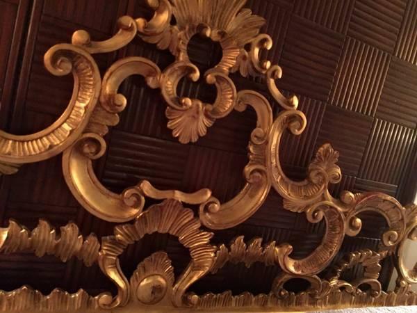 Vintage Italian Baroque Gold Gilt Carved Wood King Headboard Bed