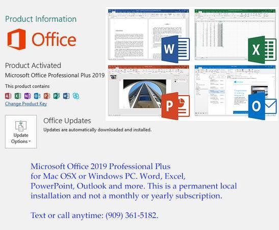Microsoft Office 2019 Word Excel Power Point Mac or PC