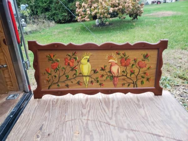 Vintage Parrots and Flowers Wooden Wall Art