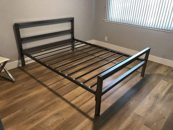 Custom built modern / rustic metal queen bed frame (3 pc)