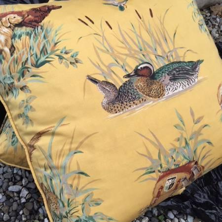 Designer Oversized Pillows PAIR Hunting Motif Ducks Dogs
