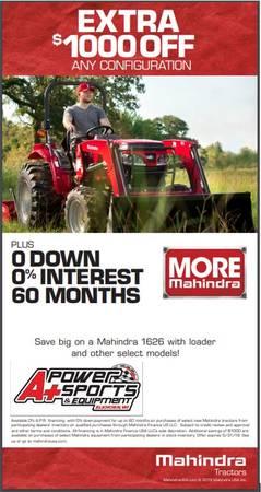 *NEW MAHINDRA TRACTORS- LOADER & MOWER DIESEL TRACTOR- EXTRA $1000 OFF