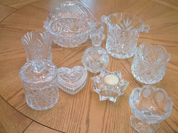 Crystal Leaded Glass Bowls Vases Boxes Containers etc. 9 Pieces
