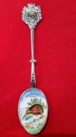 1960's New Zealand Kiwi Souvenir Silver Spoon enamel bowl