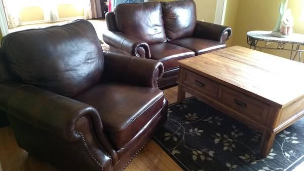 3 Pieces Top Grain Leather Furniture- 2 Love seats and Arm Chair