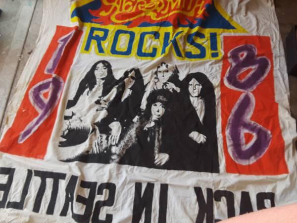 Autographed Aerosmith banner. 1986