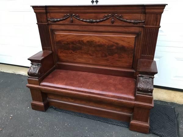 Antique Walnut Hall Bench, Church Pew, late 1800s