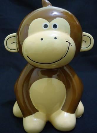 Collectible: Large Curious George Monkey Ceramic Coin  Bank - (Hend.)