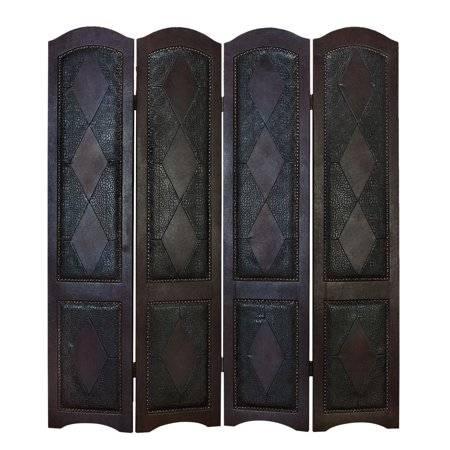 Wood Leather 4 Panel Screen Office Room Divider Wall Privacy Decor