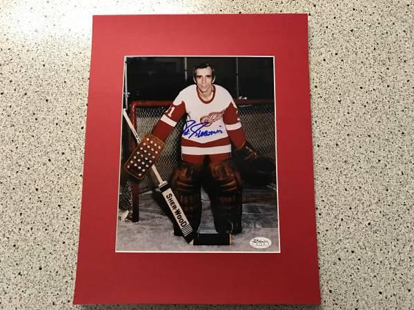 Ed Giacomin Autographed Red Wings Photo 11 x 14 Matted Framed JSA SOA