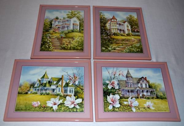 Set Of (4) Architectural Landscape Pictures Featuring Victorian Homes