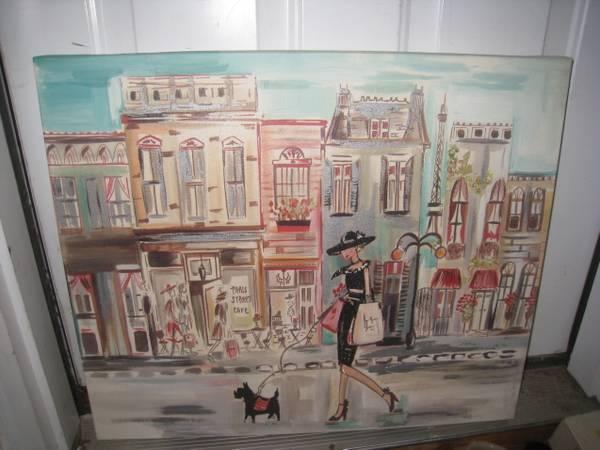 Canvas Wall Art Pictures: Woman Walking Dog in Paris, Kid's Airplane!!