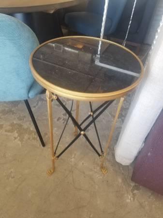 Global Views Directoire Black Stone Side Table w/ Brass Base AS IS