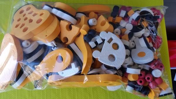 bag of thick Foam shapes and hard beads arts and crafts  tool bench