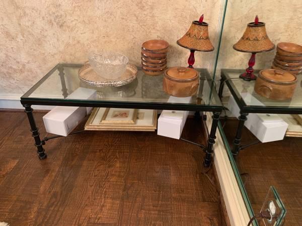 Glass Top and Wrought iron base coffee table and 1 end table