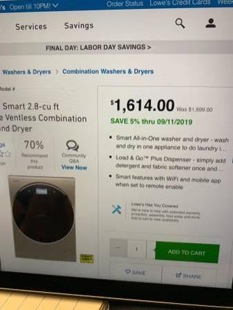 Whirlpool washer dryer combination all in one