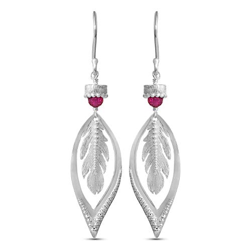 Pink Cubic Zirconia Earrings - Leaf Shape Dangle Earrings - .925 Sterling Silver Earrings