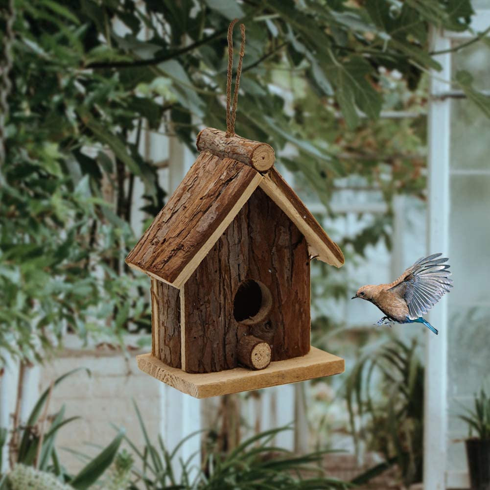 WOODEN OUTSIDE HANGING BIRD HOUSE FOR SMALL BIRD NATURE VENTILATIO (BROWN)